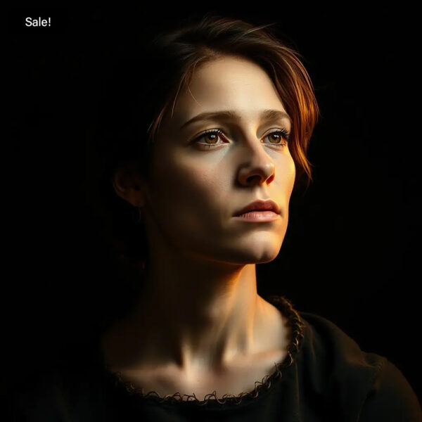 A portrait of a woman illuminated by dramatic lighting, evoking the style of Rembrandt's paintings.